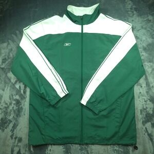 Vintage Reebok Mens Team Interval Warm Up Jacket Green White Full Zip Large NWT